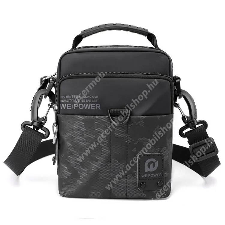 ACER Liquid Z3 WEPOWER 1781 tok, Válltáska, Crossbody, Cipzár, Állítható pánt, Hordozófül, Cseppálló nylon szövet, 170 x 140 x 80mm, Fekete