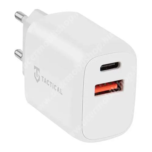 Acer Liquid E3 E380 Tactical hálózati töltő, 1x USB és 1x Type C aljzattal, QC, PD gyorstöltés támogatás, 20W, Kábel nélkül, Fehér