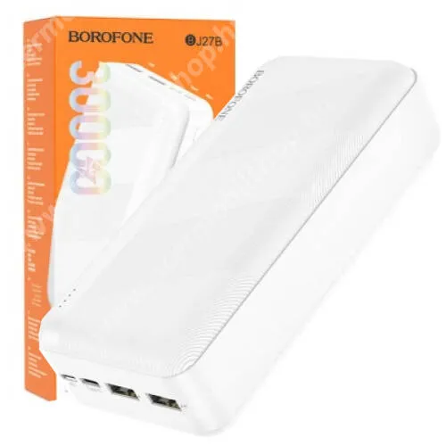 ACER Iconia Tab 7 A1-713 Hoco Borofone power bank, Vésztöltő, 2 x USB-A, 1 x microUSB, 1 x USB-C aljzat, 30000mAh, 10W, LED kijelző, BJ27B, Fehér