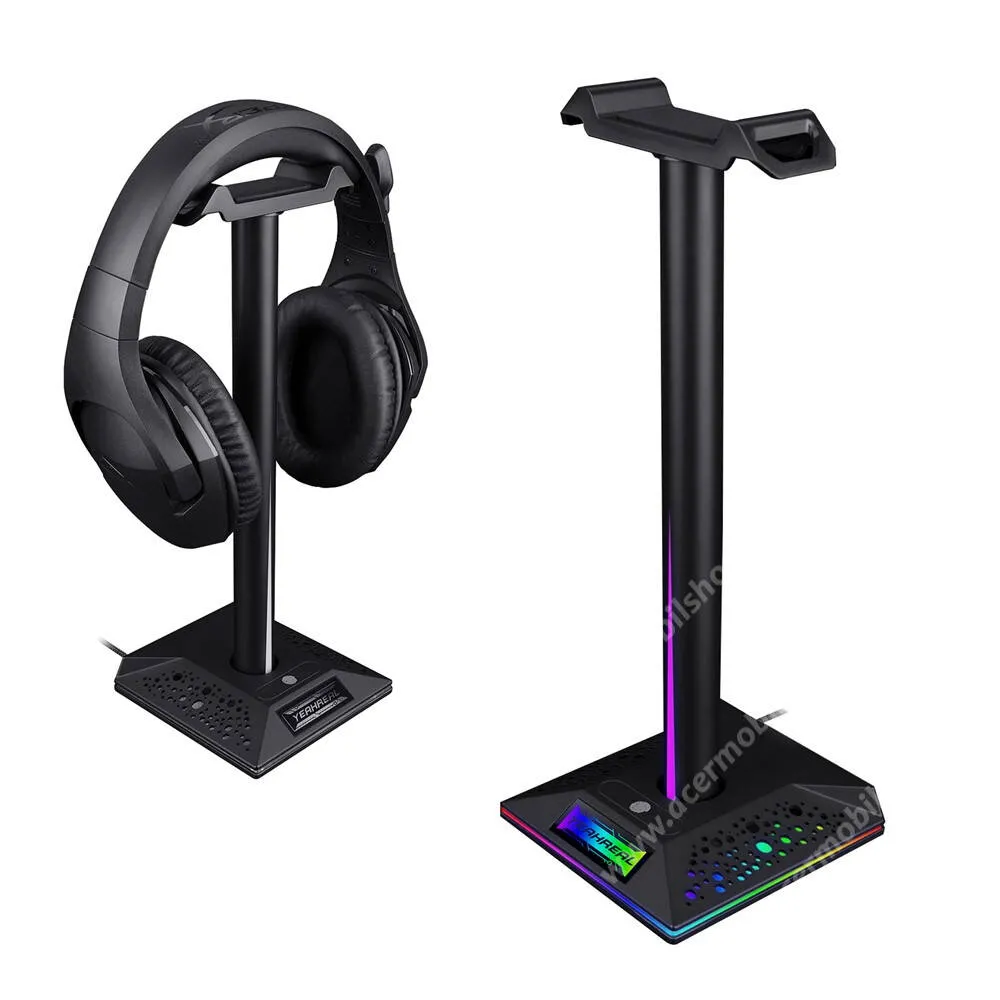 ACER Liquid Z3 RGB Gamer fejhallgató állvány USB Hubbal, 3,5 mm AUX, Csúszásgátló, 281 x 110mm, Fekete