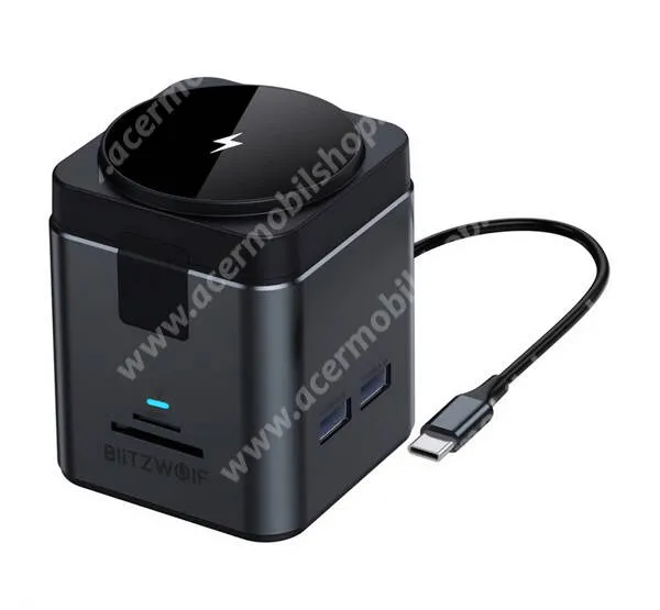 ACER Liquid S1 Blitzwolf asztali gyorstöltő állomás, HUB, PD 100W, 3 x USB-A, 1 x USB-C, 15W Qi vezeték nélküli töltés, RJ45+HDMI+2 TF/SD kártya aljzat, BW-TH17, Fekete