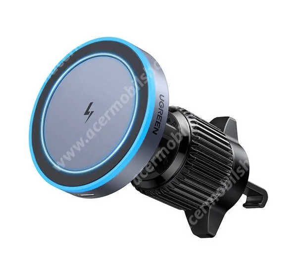  UGREEN autós telefontartó, Magsafe, Mágneses, Szellőzőre rögzíthető, 15W Qi vezeték nélküli gyorstöltés, W525, Fekete