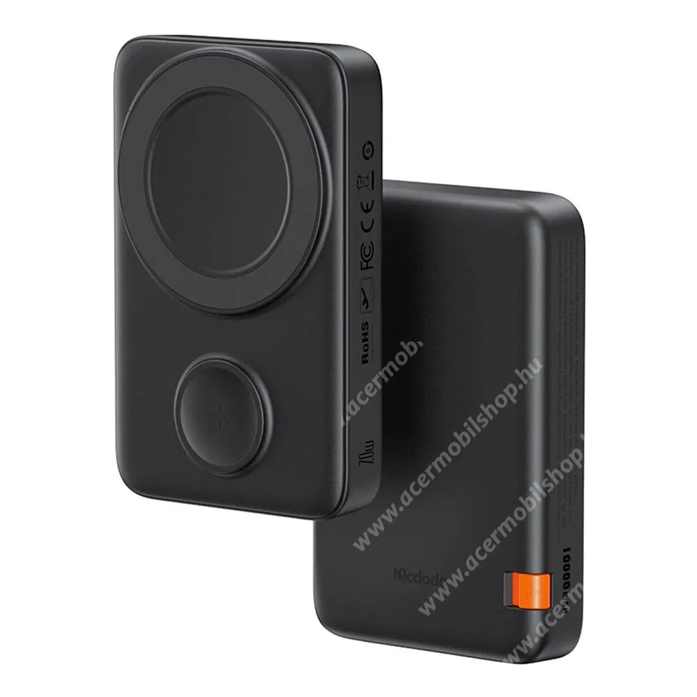 ACER Liquid Z3 Mcdodo power bank, Vésztöltő, 1 x USB-C aljzat, 10000mAh, 20W, PD3.0, QC3.0 gyorstöltő, LED kijelző, 15W MagSafe, 2,5W Apple watch Qi vezeték nélküli töltés,  MC-1461, Fekete