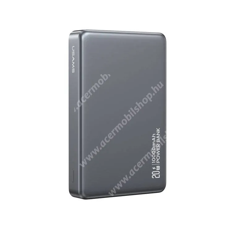 ACER Liquid Z3 Usams CY power bank, Vésztöltő, 1 x USB-C aljzat, 10000mAh, 20W PD gyorstöltő + 15W Qi MagSafe töltő, LED kijelző, 10KCD24203, Titánszürke