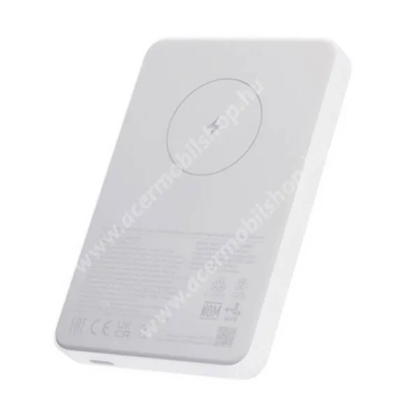 ACER Liquid S1 Xiaomi Magnetic power bank, Vésztöltő, 1 x USB-C aljzat, 5000mAh, 18W, Gyorstöltő, LED jelző, 7,5W MagSafe Qi vezeték nélküli töltés, BHR9303GL, WPB0507, Fehér
