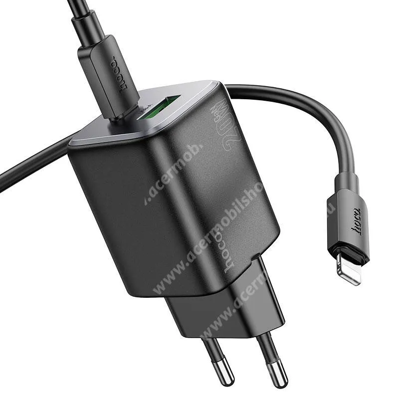 ACER Liquid S1 Hoco Almighty hálózati gyorstöltő, 1 x USB-A, 1 x USB-C aljzat, 20W, GaN, PD 3.0, QC3.0 gyorstöltés, Lightning kábel, N41, Fekete