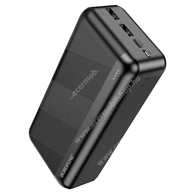 ACER Liquid Z3 Hoco Borofone power bank, Vésztöltő, 2 x USB-A, 1 x microUSB, 1 x USB-C aljzat, 30000mAh, 10W, LED jelző, BJ27B, Fekete