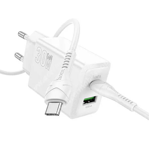 ACER Liquid S1 Hoco hálózati gyorstöltő, 1 x USB-A, 1 x USB-C aljzat, 30W, GaN, PD 3.0, QC3.0 gyorstöltés, Type-C kábel, N71, Fehér