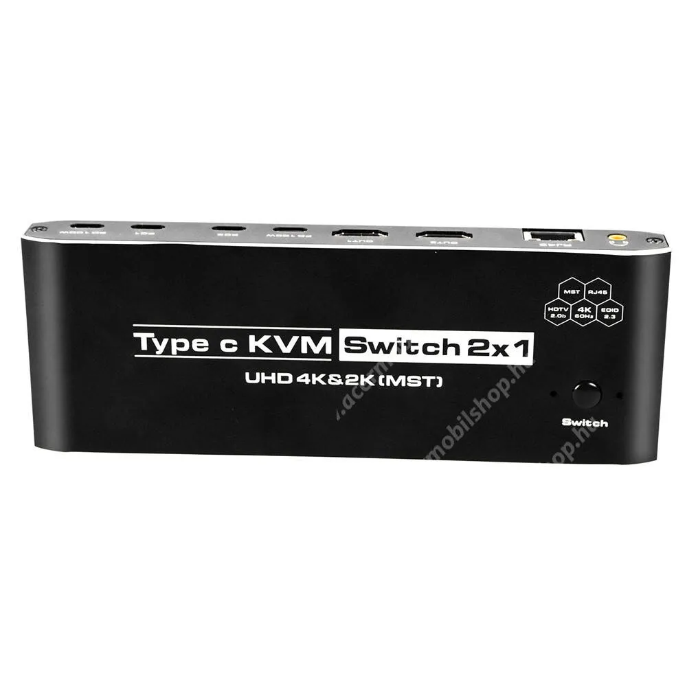 ACER Liquid Jade PrimoK9 USB-C KVM Switch, 2 az 1-ben, HDMI, Dual Display 4K@30Hz, Single Display 4K@60Hz, 2 képernyős bővítő adapter, RJ45 (100Mbps), DC 5V, Táp nem tartozék, PD 100W, Fekete