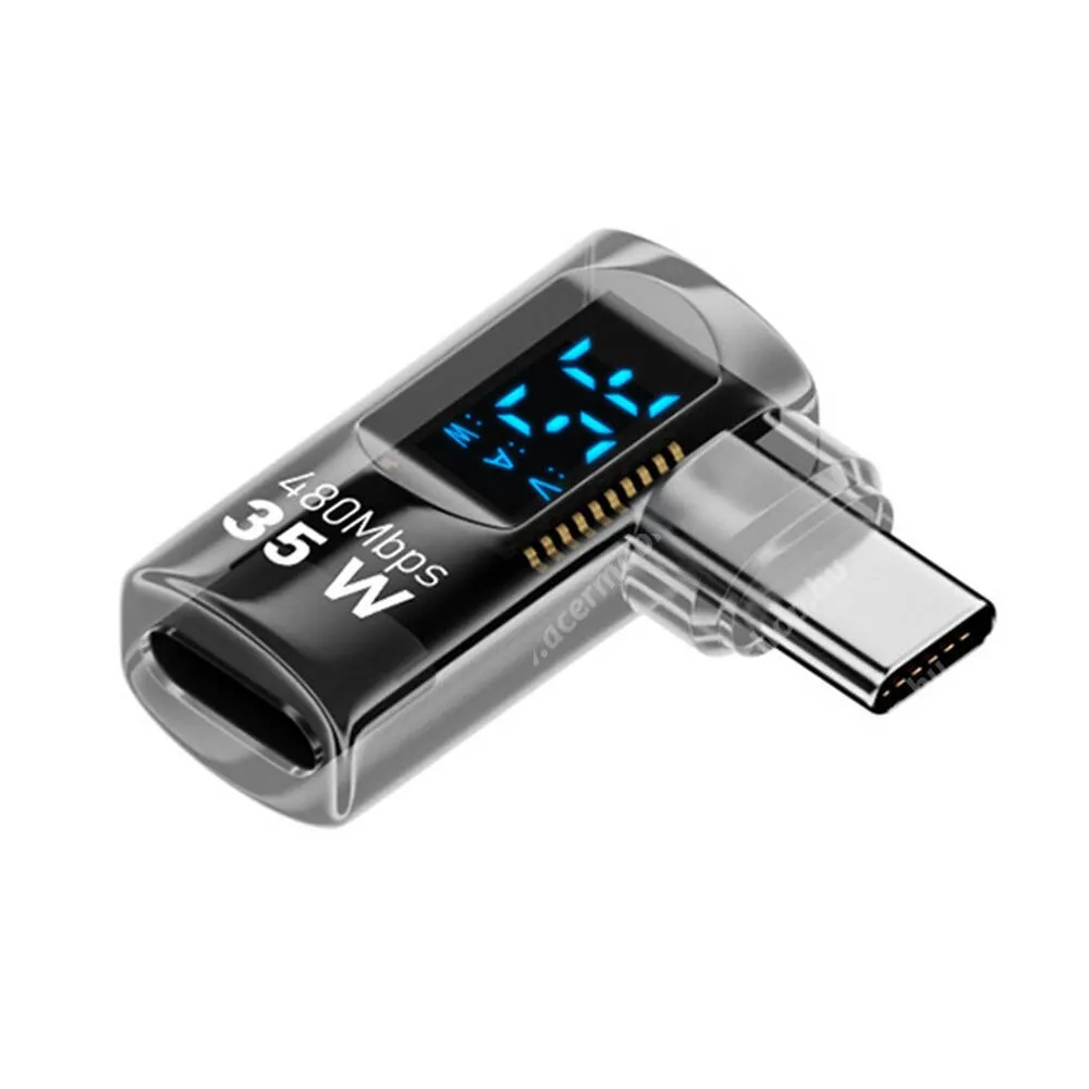 ACER Liquid Jade PrimoLightning aljzat / derékszögű USB-C adapter, Digitális kijelző, 35W PD 2.0 EPR gyorstöltés, 480Mbps adatátvitel, Átlátszó, Fekete