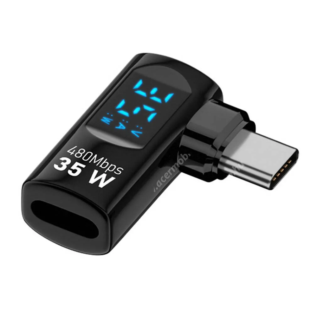 ACER Liquid Jade PrimoLightning aljzat / derékszögű USB-C adapter, Digitális kijelző, 35W PD 2.0 EPR gyorstöltés, 480Mbps adatátvitel, Fekete