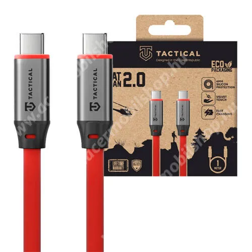  Tactical Fat Man 2.0 adat és gyorstöltő kábel, USB-C / USB-C 2.0, 60W, PD gyorstöltés, 1m hosszú, Lapos kábel, 480Mbps, Piros
