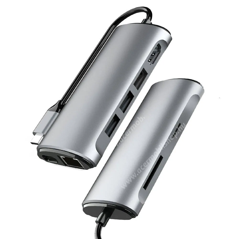 ACER Liquid Jade Primo6 az 1-ben USB-C hub M.2 SSD (SATA+NVMe) házzal, 1 x 4K HDMI, 1 x USB-C 100W PD 3.0 gyorstöltés, 3 × USB-A 3.0 port, 5 Gbps, Alumíniumötvözet, FX-2303A, Szürke