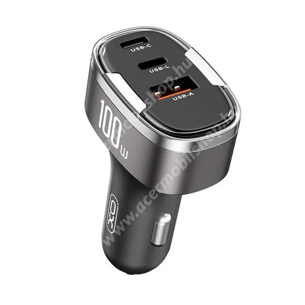 ACER Liquid Z3 XO autós telefontöltő, 1 x USB-A, 1 x USB-C, 1 x Lightning aljzat, 100W, PD 3.0, QC 3.0, AFC, FCP, SCP, PPS gyorstöltés, Kábel nélkül, CC61, Szürke