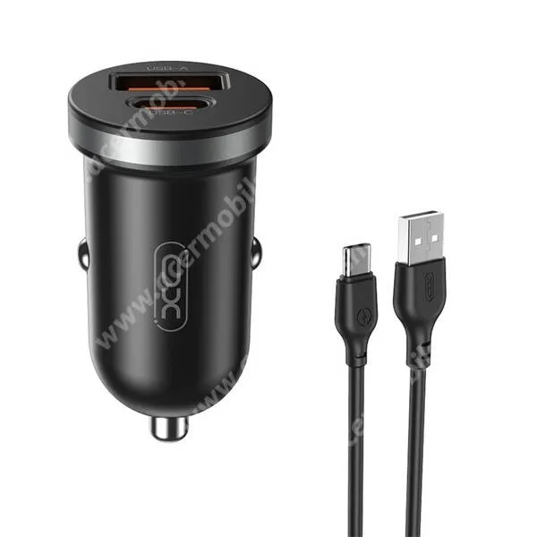 ACER Liquid Z3 XO autós telefontöltő, 1 x USB-A, 1 x USB-C aljzat, 30W, PD 3.0, QC 3.0, AFC, FCP, SCP, PPS gyorstöltés, Type-C kábel, CC56, Fekete