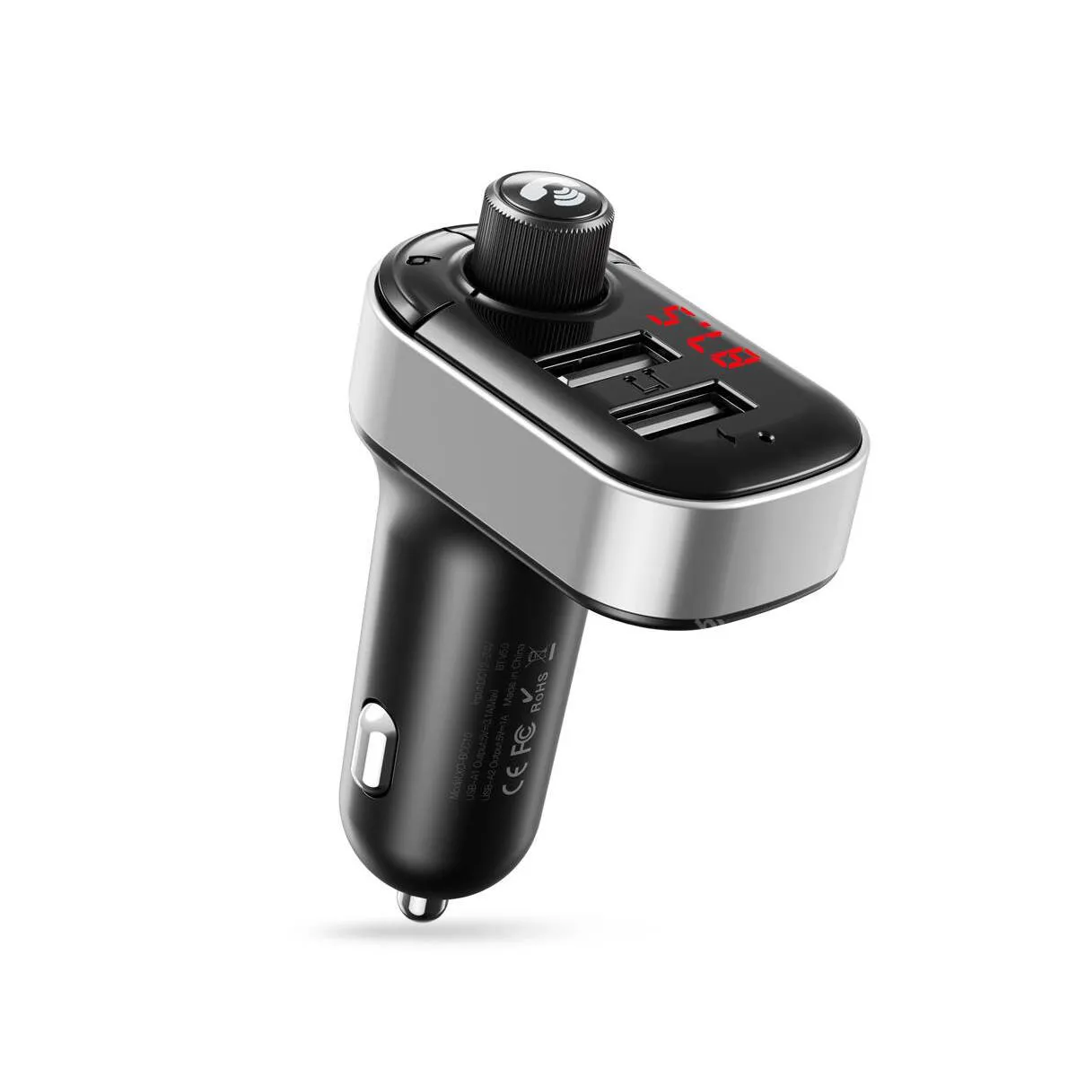  XO bluetooth FM transmitter, Kihangosító és autós töltő, 2 x USB-A aljzat, 15W gyorstöltés, LED kijelző, BCC10, Fekete