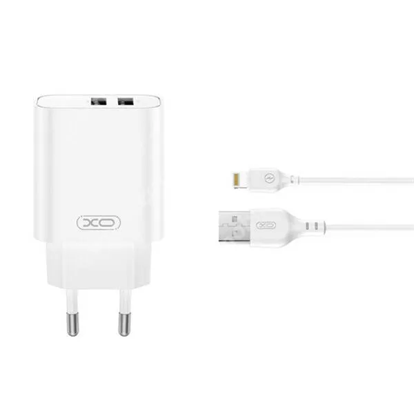 ACER Liquid Z3 XO hálózati gyorstöltő, 2 x USB-A aljzattal, 12W, USB-A / Lightning adat és töltőkábel, CE34, Fehér