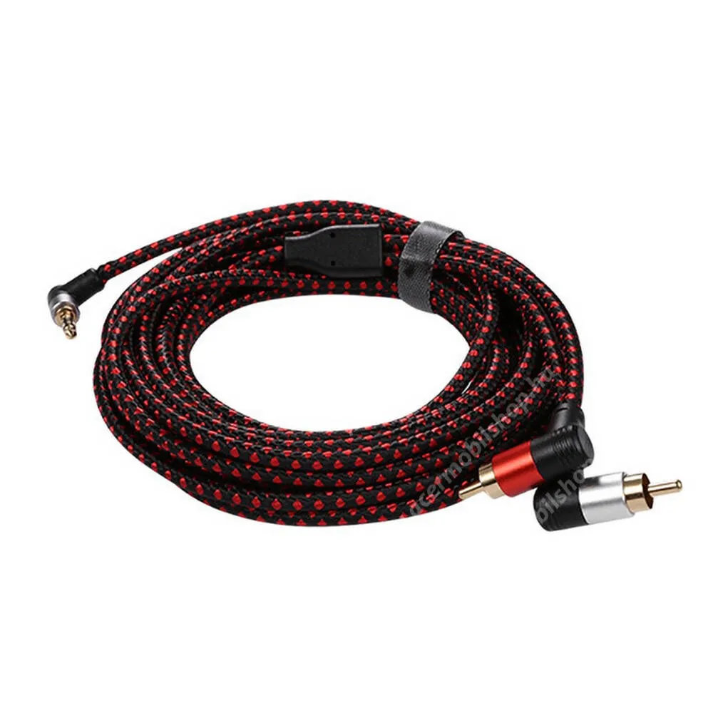 ACER Liquid S1 90 fokos 3,5mm jack / 2 × RCA apa audió kábel elosztó, AUX kábel, 5m, Szövettel bevont, 24K aranyozott csatlakozók, Telefonhoz, tablethez és laptophoz, Fekete