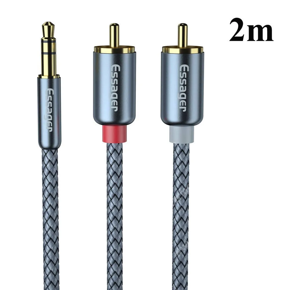 ACER Liquid S1 ESSAGER 3,5mm Jack / 2 x RCA apa sztereó audió kábel, Hangkábel, 2m, Szövettel bevont, Szürke