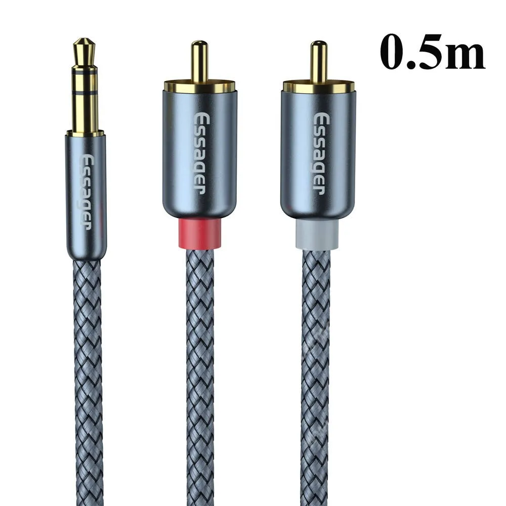 ACER Liquid S1 ESSAGER 3,5mm Jack / 2 x RCA apa sztereó audió kábel, Hangkábel, 50cm, Szövettel bevont, Szürke