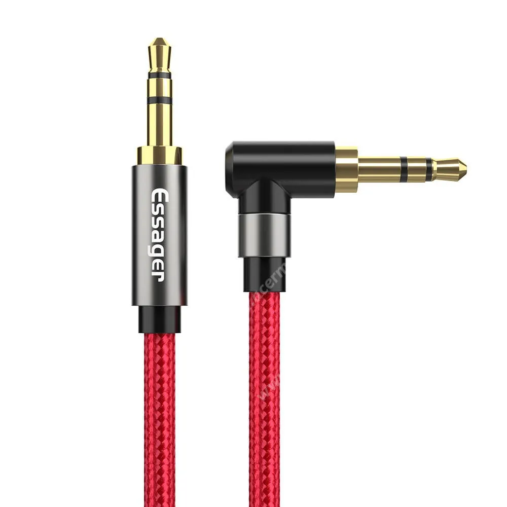 ACER Liquid S1 ESSAGER 3,5mm jack apa / 90 fokos apa audió, AUX kábel, 1,5m, 3 pólusú, Szövettel bevont, Piros