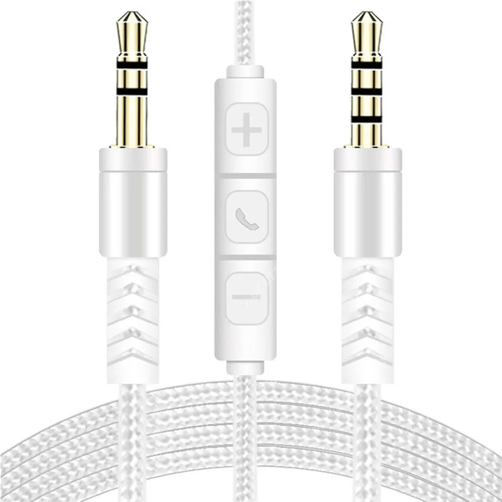 ACER Liquid S1 Fülhallgató, fejhallgató hosszabbító Aux kábel 3,5mm Jack / 3,5mm Jack, Sztereó, 1,2m, Szövettel bevont, Nyomógombos hangerőszabályzó, felvevőgomb és mikrofon, Fehér