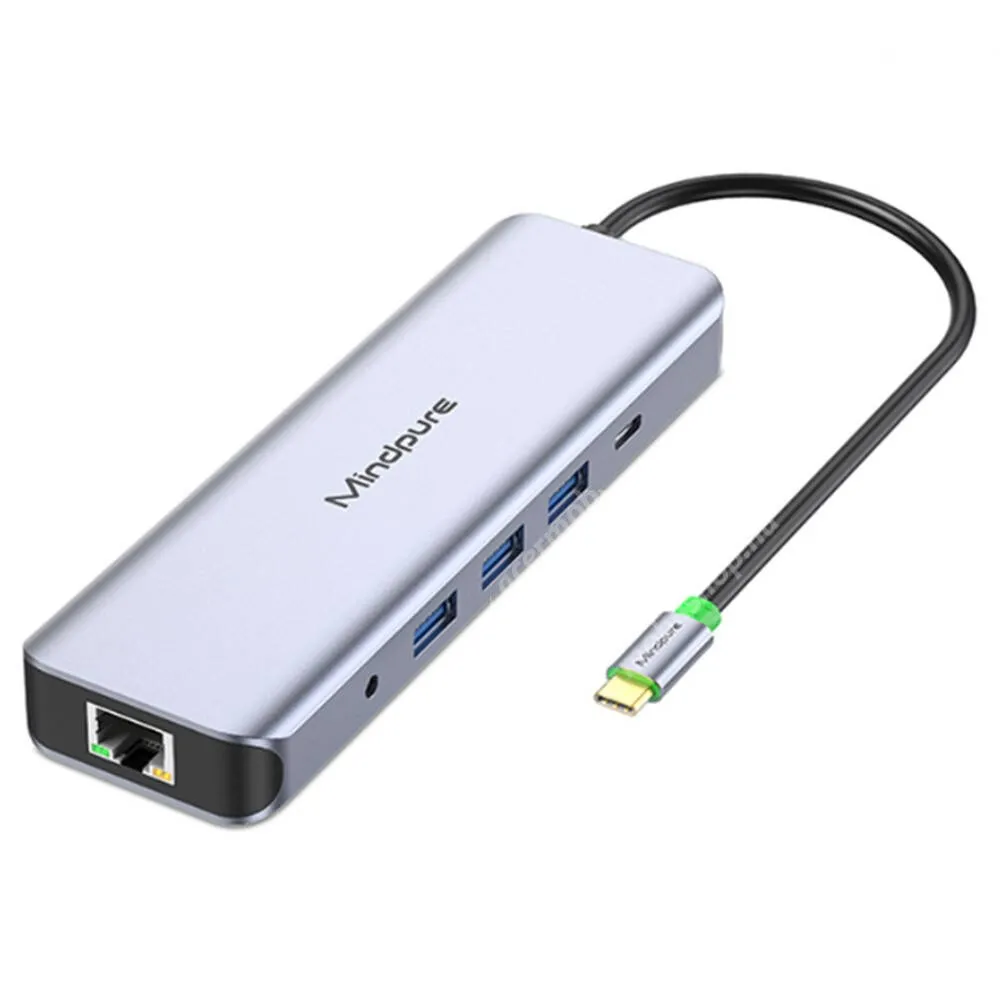 ACER Liquid S1 MINDPURE 11 az 1-ben USB-C / 3 x USB-A 3.0, 1 x USB-C PD 100W gyorstöltés, 1 x RJ45, 1 x 3,5mm jack aux, 1 x VGA, 1 x microSD, 1 x SD, 1 x HDMI 4K/30Hz, 5Gbps, aktív hub, USB-C tápellátás, 30cm, HU010, Szürke