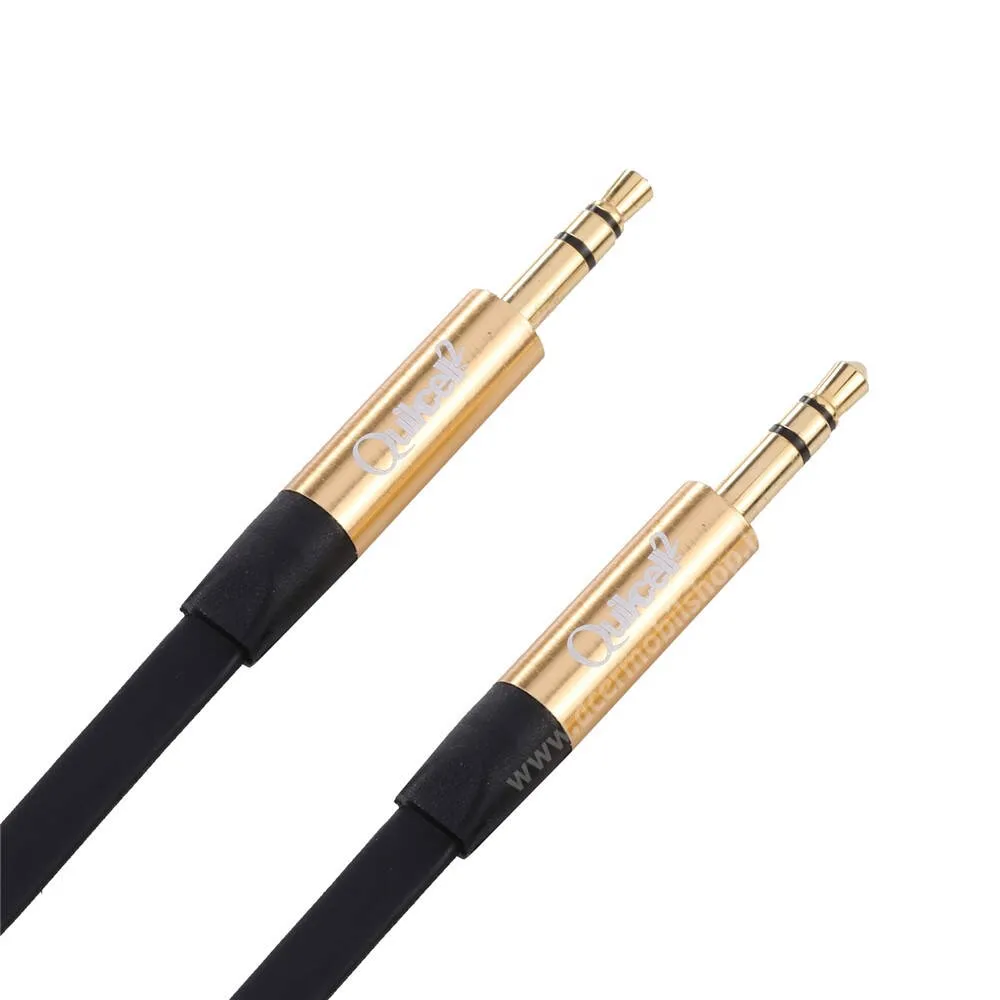ACER Liquid S1 QUILCELL 3,5mm Jack AUX, Sztereó audiókábel, hangkábel, 1m, Lapos kábel, Fekete, Arany
