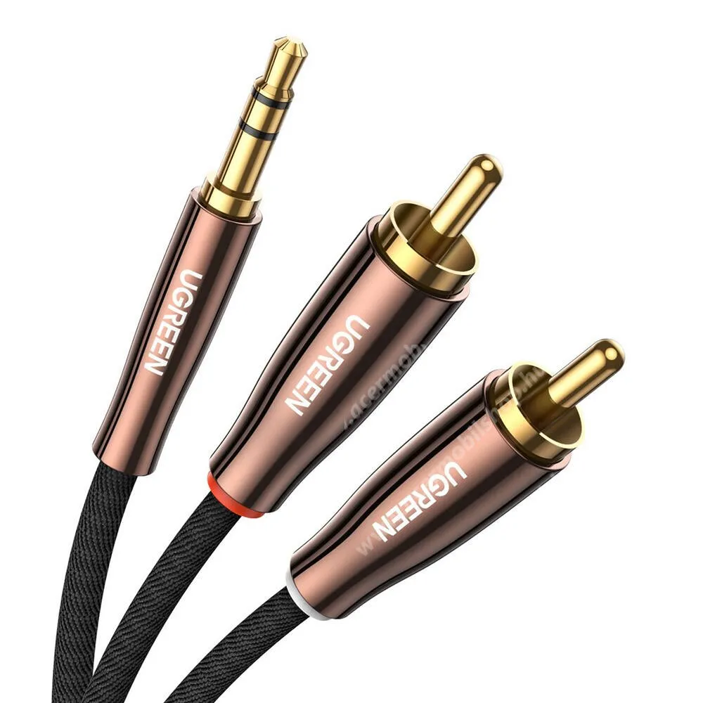 ACER Liquid S1 UGREEN 3,5mm Jack / 2 x RCA apa sztereó audió kábel, Hangkábel, Kétirányú hangátvitel, 1,5m, Szövettel bevont, Aranyozott csatlakozók, 80846, Fekete