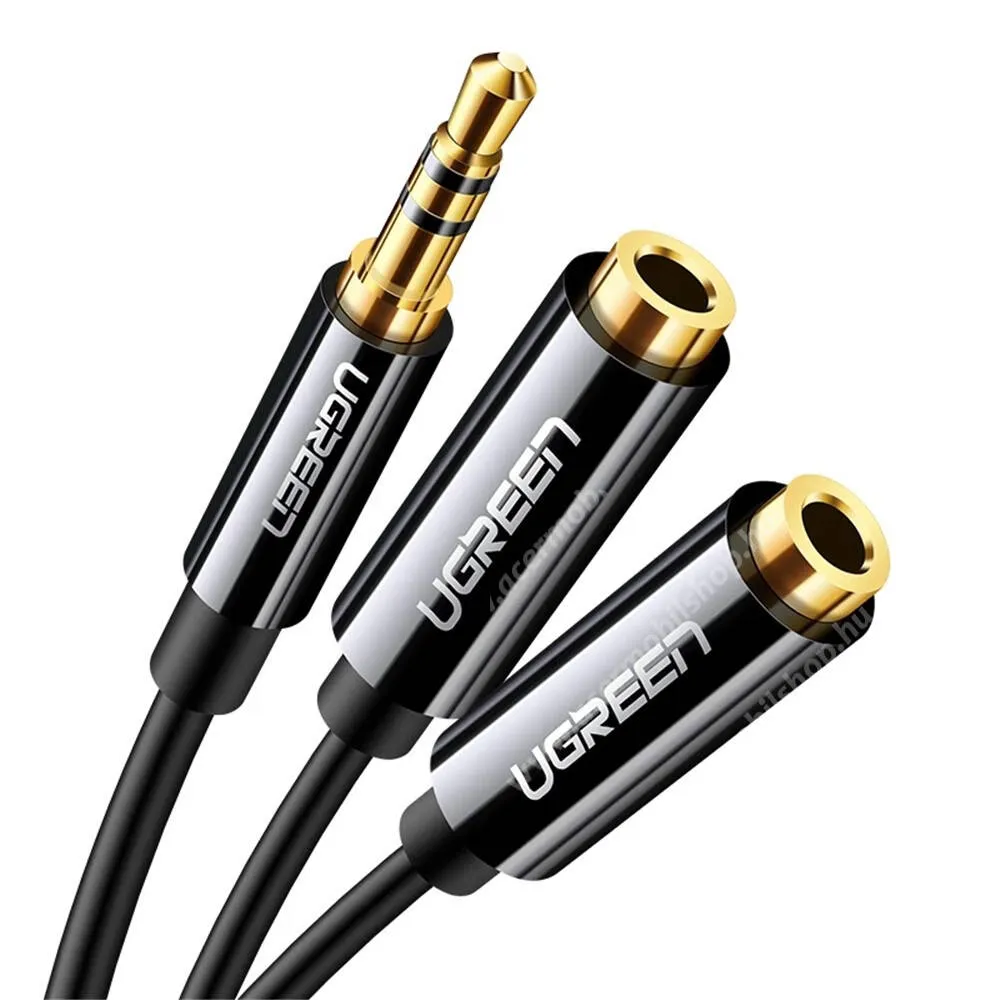 ACER Liquid S1 UGREEN 3,5mm Jack apa / 2 x 3,5mm Jack anya AUX elosztó kábel, Audió kábel, 20cm, Aranyozott csatlakozók, 20816, Fekete