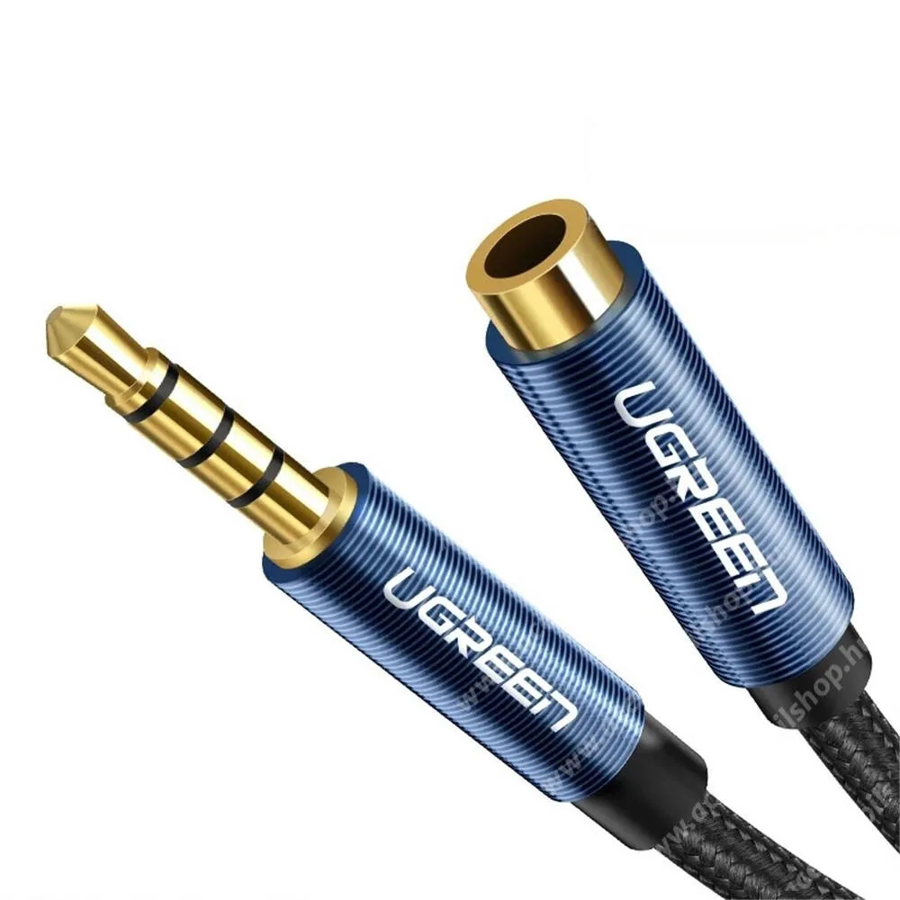 ACER Liquid S1 UGREEN 3,5mm jack apa / anya audió, AUX kábel, 1,5m, 4 pólusú, Szövettel bevont, 24K aranyozott csatlakozók, Fekete