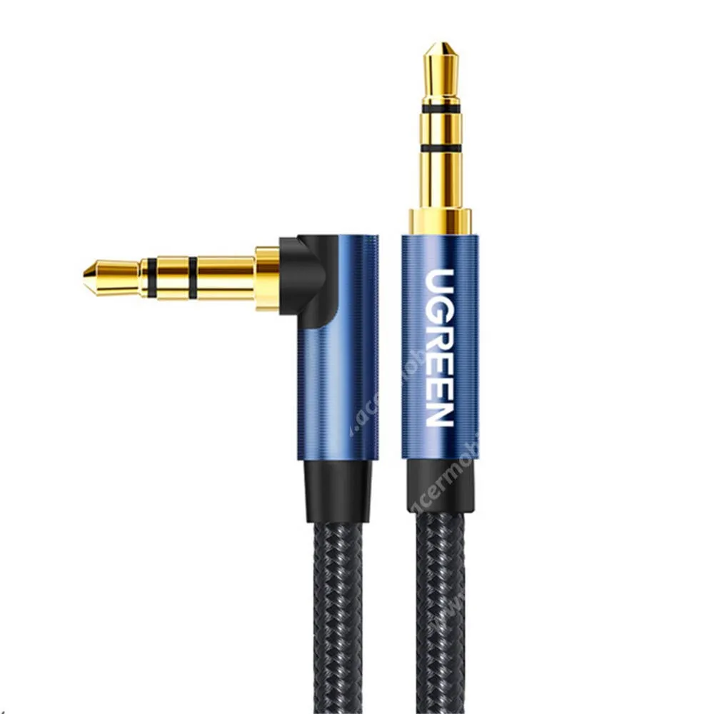 ACER Liquid S1 UGREEN 3,5mm jack apa / apa könyök alakú audió, AUX kábel, 50cm, 3 pólusú, 14 mm-es audio csatlakozók, Szövettel bevont, Fekete