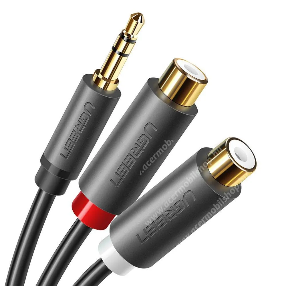ACER Liquid S1 UGREEN 3,5mm Jack AUX apa / 2 x RCA anya Y elosztó audiokábel, Hangkábel, 25cm, 10547, Fekete