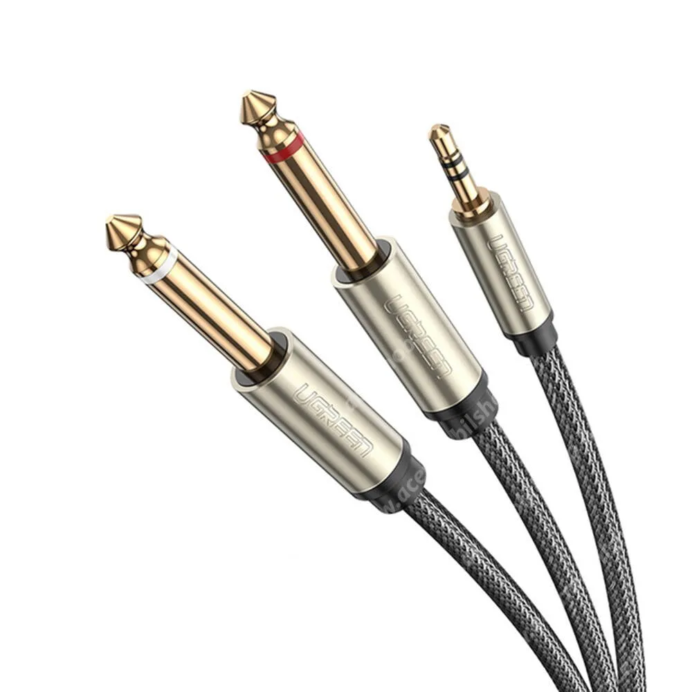 ACER Liquid Z3 UGREEN 3,5mm Jack TRS / 2 × 6,35mm Jack TS audio adapter Y-kábel, 3m, Szövettel bevont, Aranyozott csatlakozók, Fekete