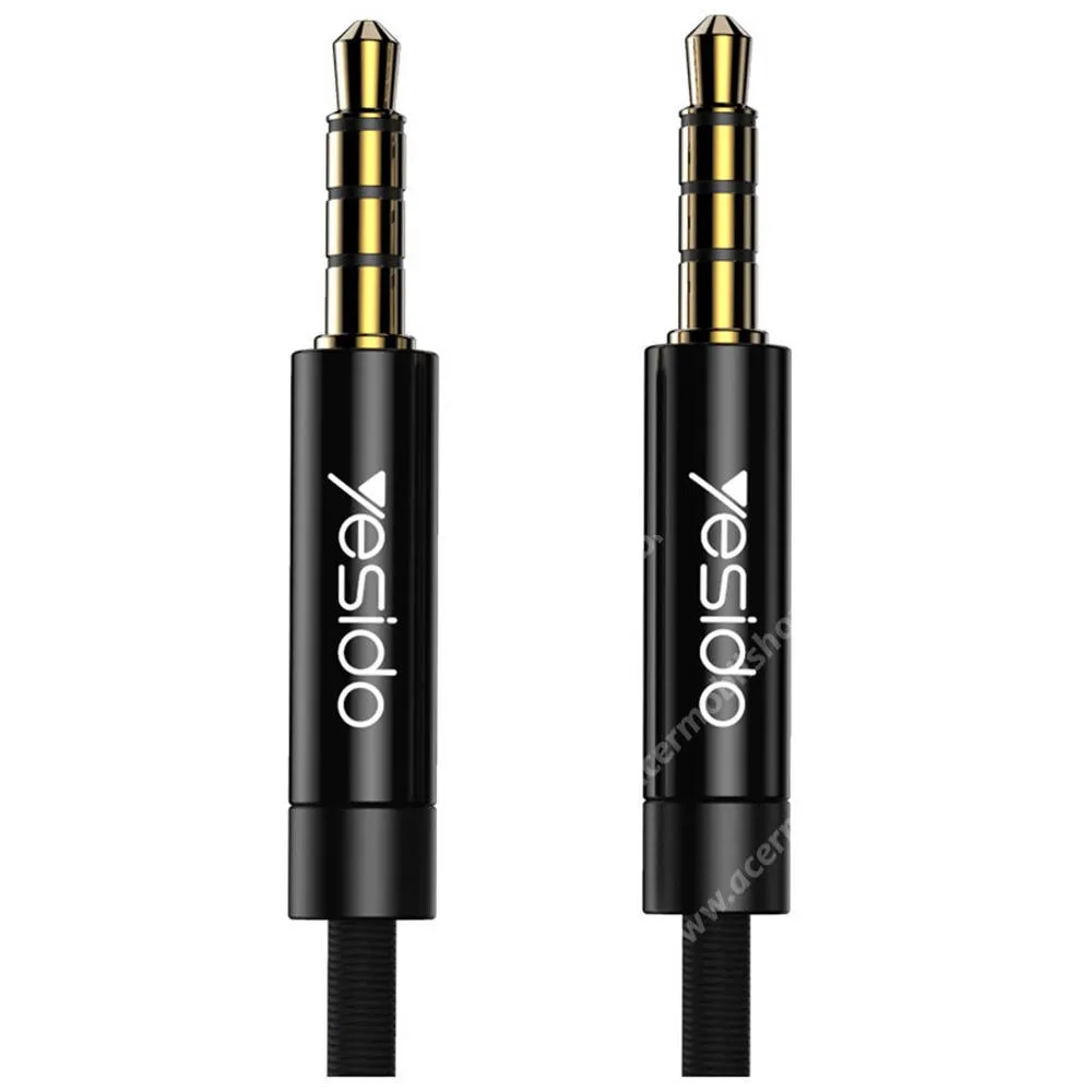 ACER Liquid S1 YESIDO 3,5mm jack apa / apa audió, AUX kábel, 2m, 4 pólusú, Szövettel bevont, YAU15, Fekete