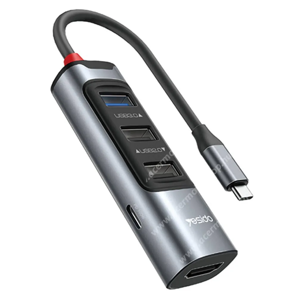 ACER Liquid S1 YESIDO 5 az 1-ben USB-C Hub, Dokkoló állomás, 1 x USB-A 3.0 (5.0Gbps), 2 × USB-A 2.0 (480Mbps), 1 x HDMI (4K/30Hz), 1 x USB-C PD 100W, HB22, Szürke