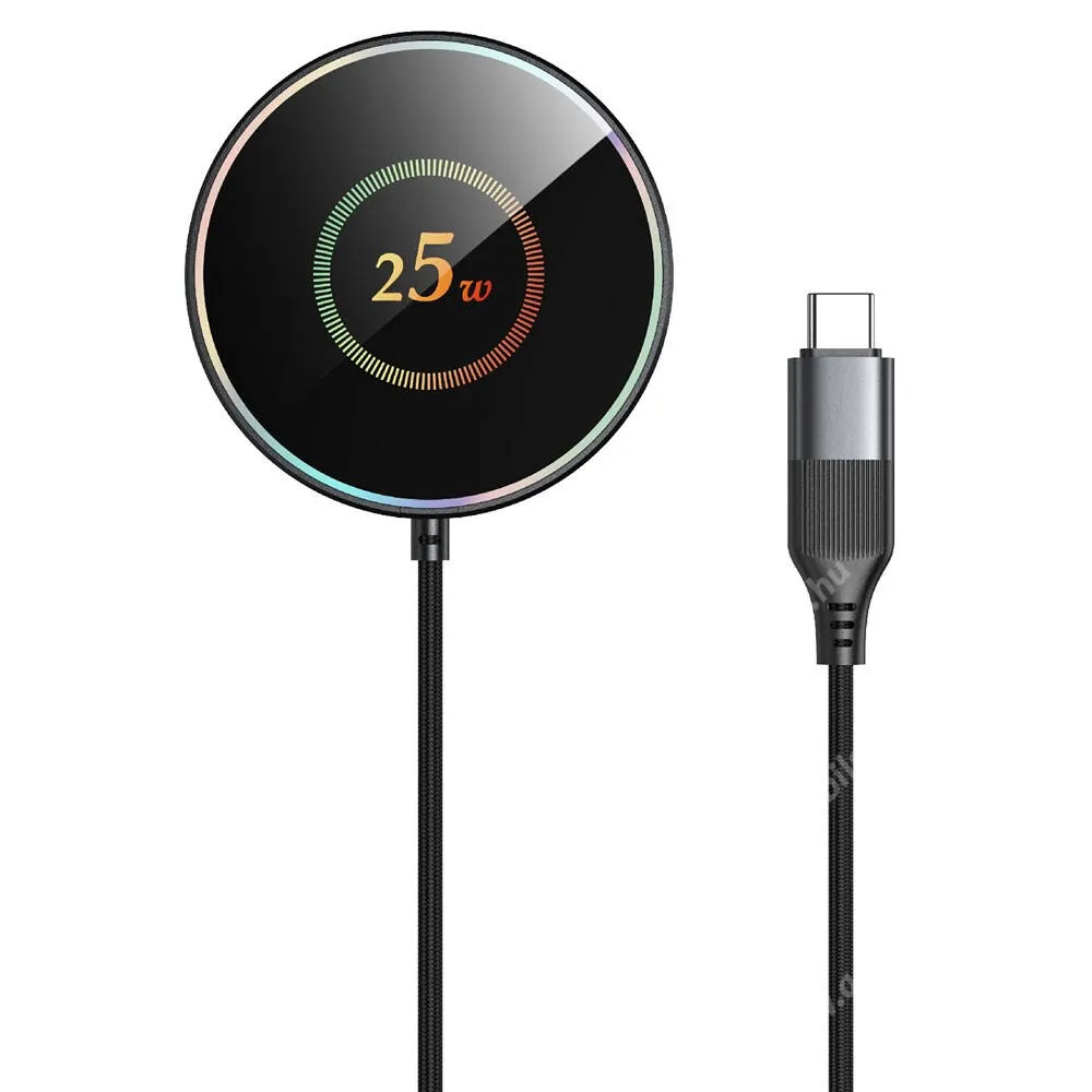 ACER Liquid S1 Mágneses vezeték nélküli gyorstöltő, Ultravékony, 25W Qi töltőpad, MagSafe, USB-C, iPhone és Android készülékekhez, Fekete