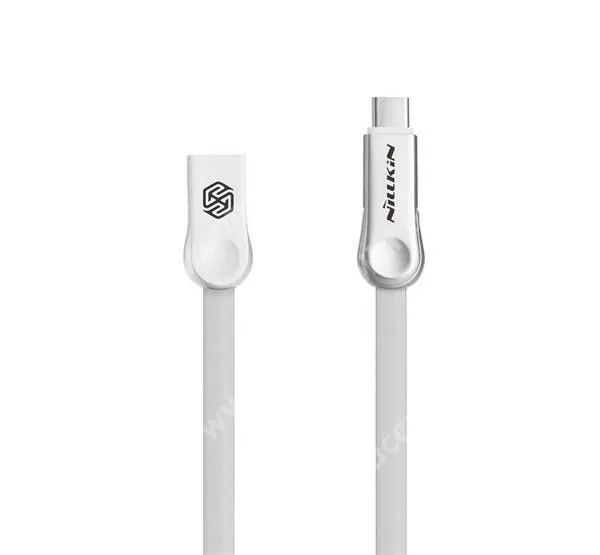 Nillkin Plus III adat és gyorstöltő kábel, 2 az 1-ben, USB-A / microUSB + USB-C, Lapos kábel, 10W, 1m, Fehér