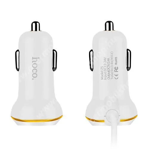 Acer Liquid E3 E380 HOCO Z5 szivargyújtós / autós töltő - microUSB / Type-C / Lightning csatlakozós töltő kábel, 1,2m, 1 x EXTRA USB aljzat, 5V / 3.4A (max) - FEHÉR